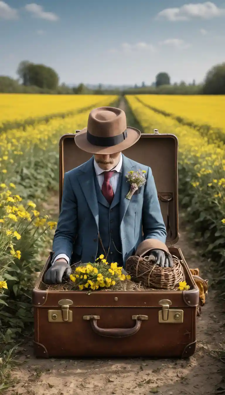 Bird dressed for work standing in wildflower fields