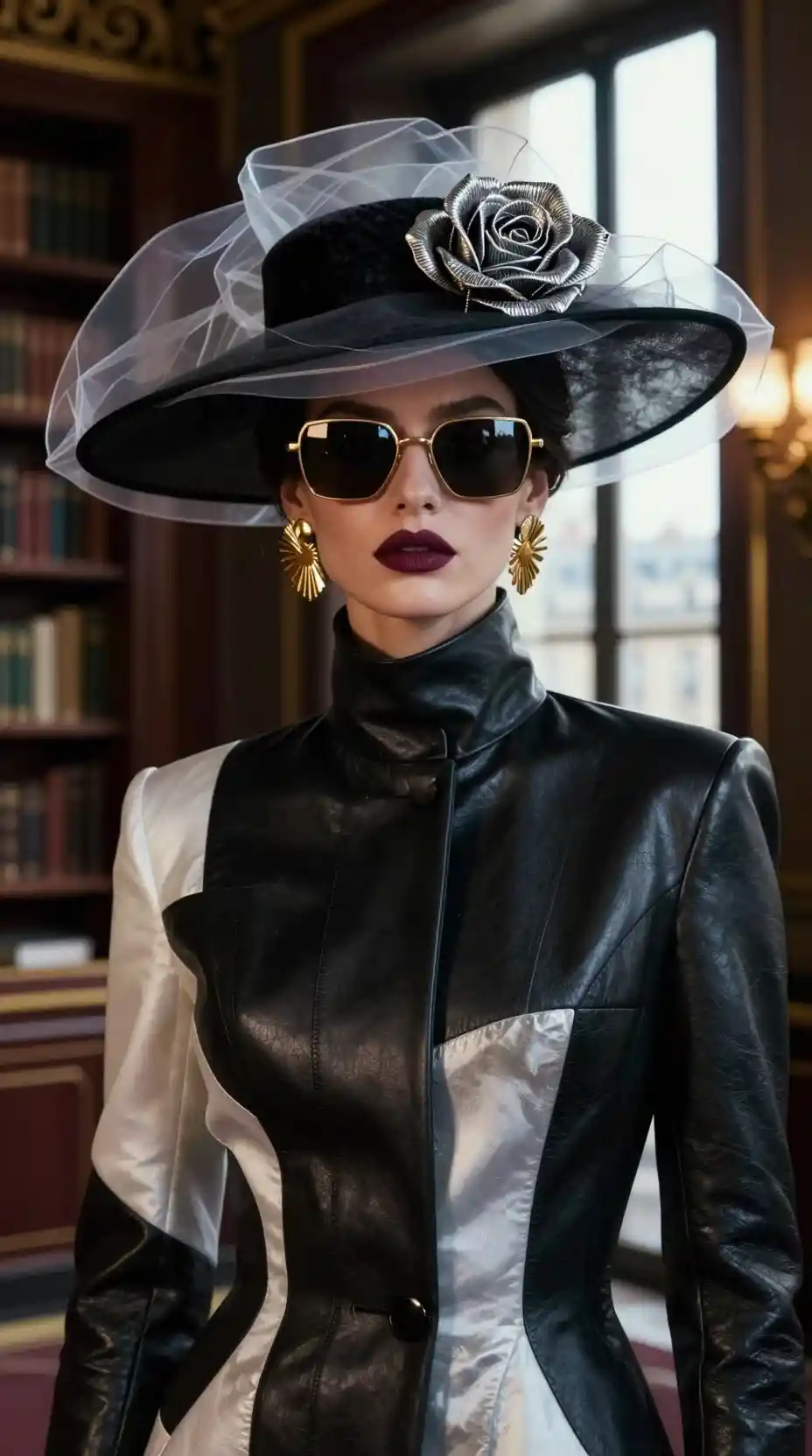 Cinematic portrait of a mysterious woman in avant garde fashion