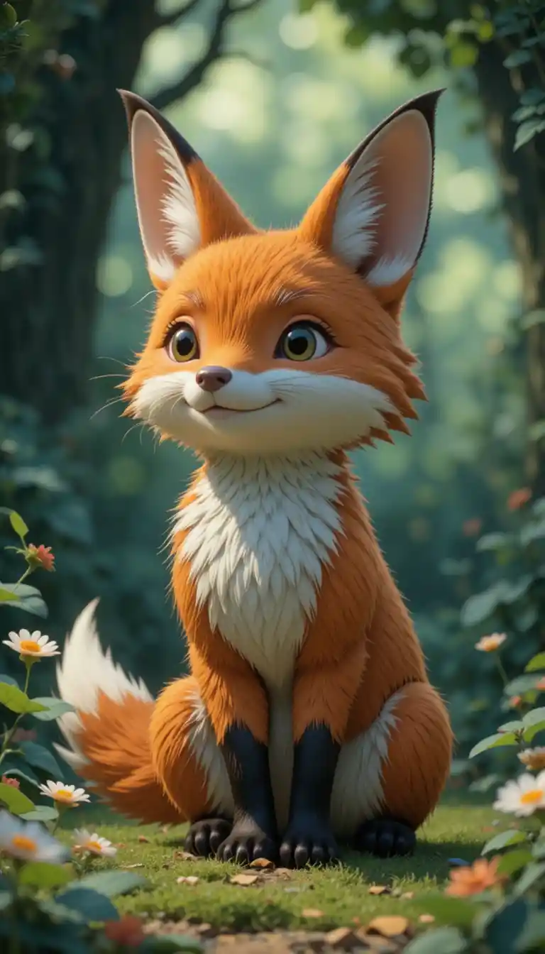 3D fox and butterfly in a playful storybook style scene