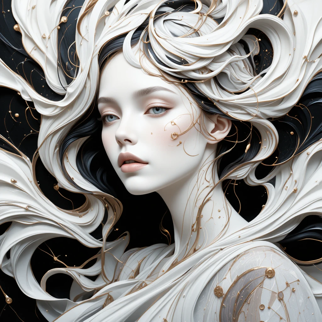 Abstract feminine 3d artwork with flowing metallic lines