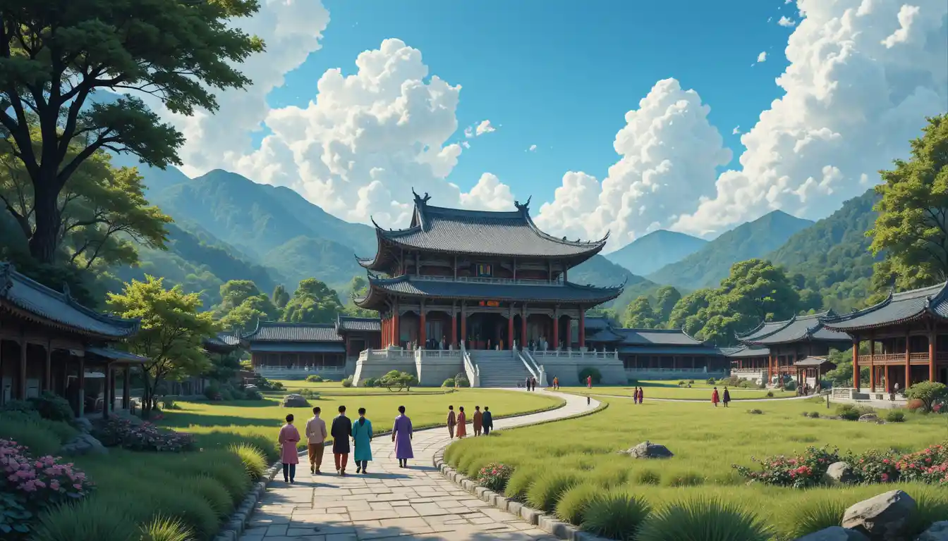 Majestic Ancient Chinese Temple In Lush Green Landscape