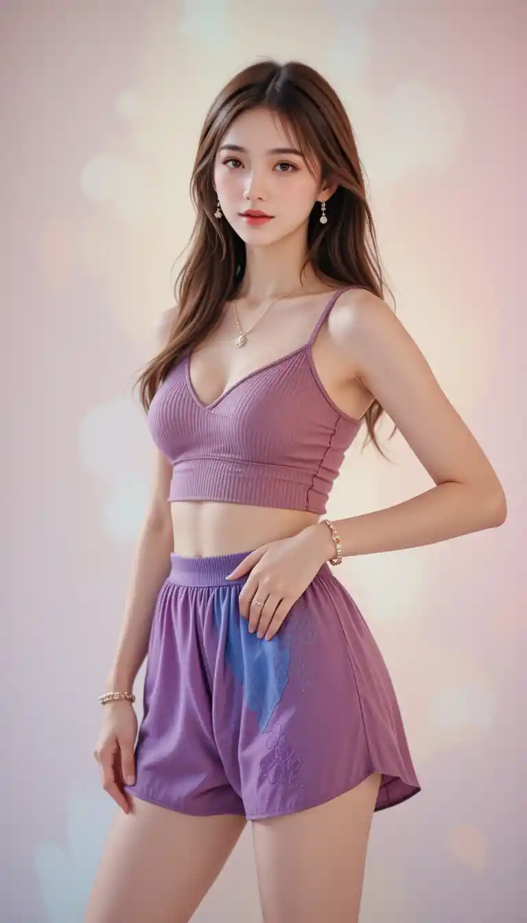 Allegro ritratto in studio di una donna stilosa con crop top