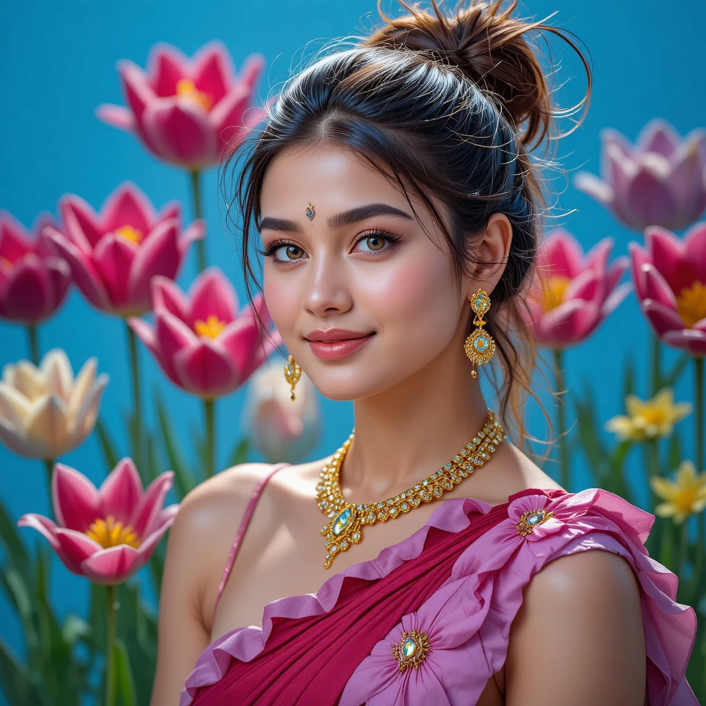 Jeune fille indienne joyeuse en sari rouge – portrait en studio