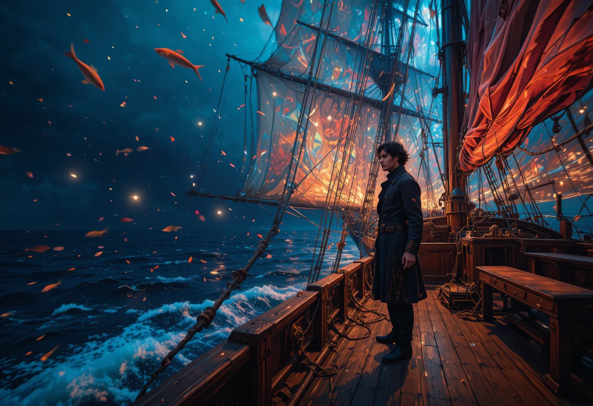 Young poet standing on a nineteenth century ship deck