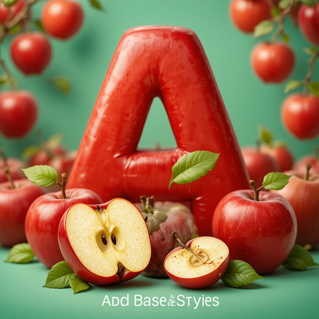 Playful red apples with smiling characters and big letter a