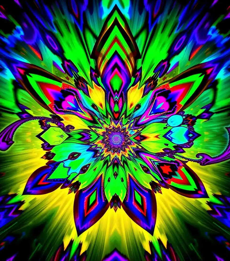 Colorful fractal rainbow pattern expanding from a radiant center
