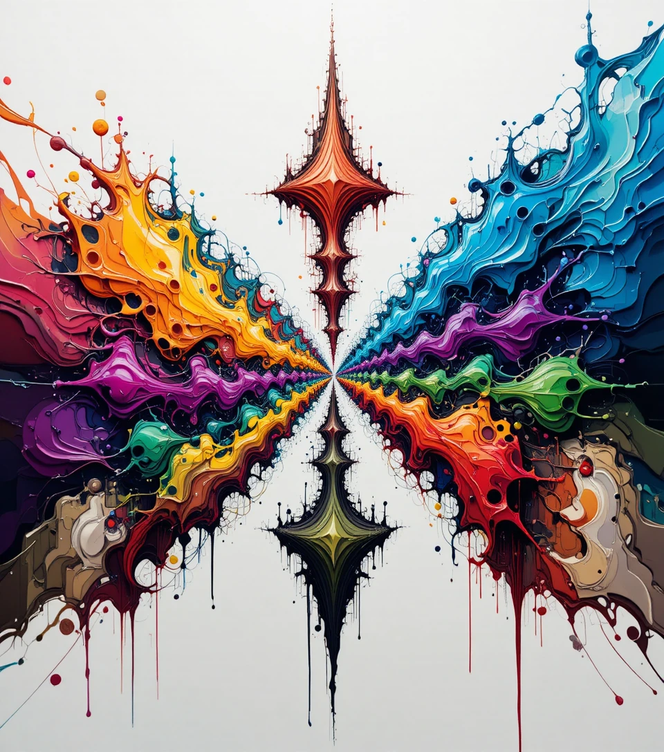 Fractal rainbow design radiating outward into infinite space