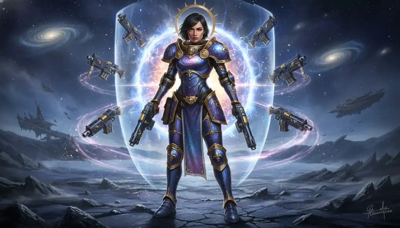 Noble sister of battle warrior in cosmic armor