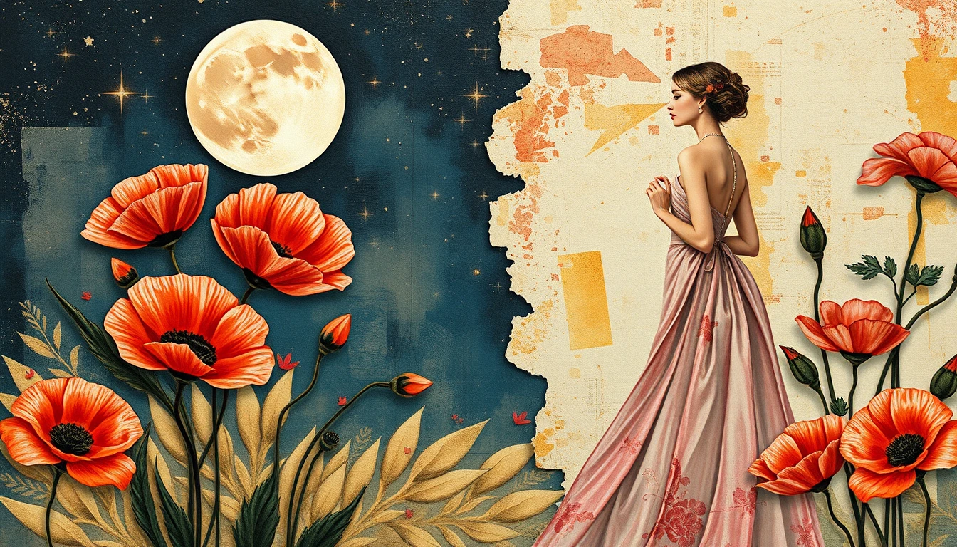 Elegante donna in abito couture che osserva la luna