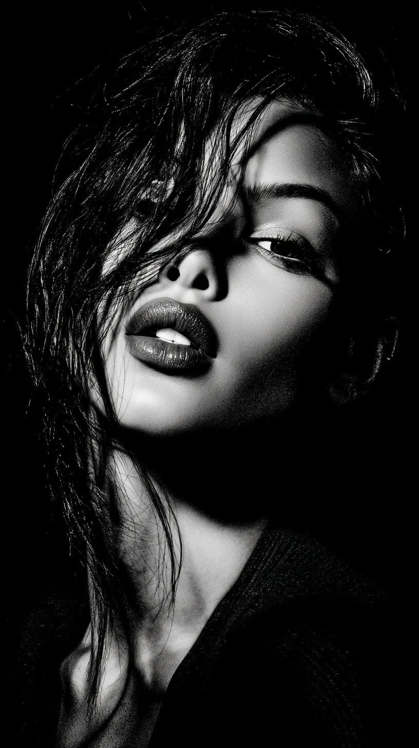 Dramatic black and white portrait of a mysterious woman