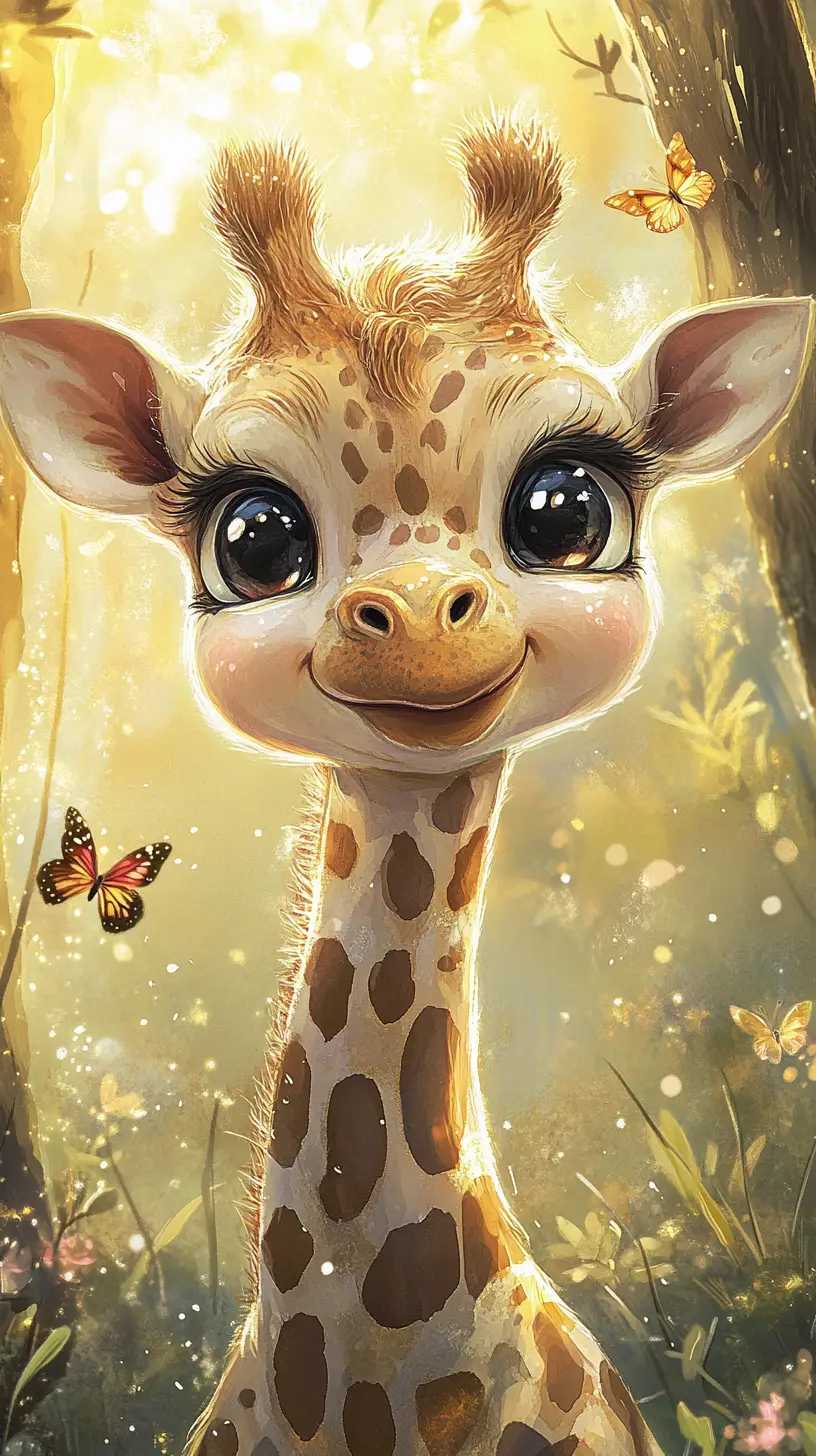 Cute baby giraffe in watercolor savanna nursery art