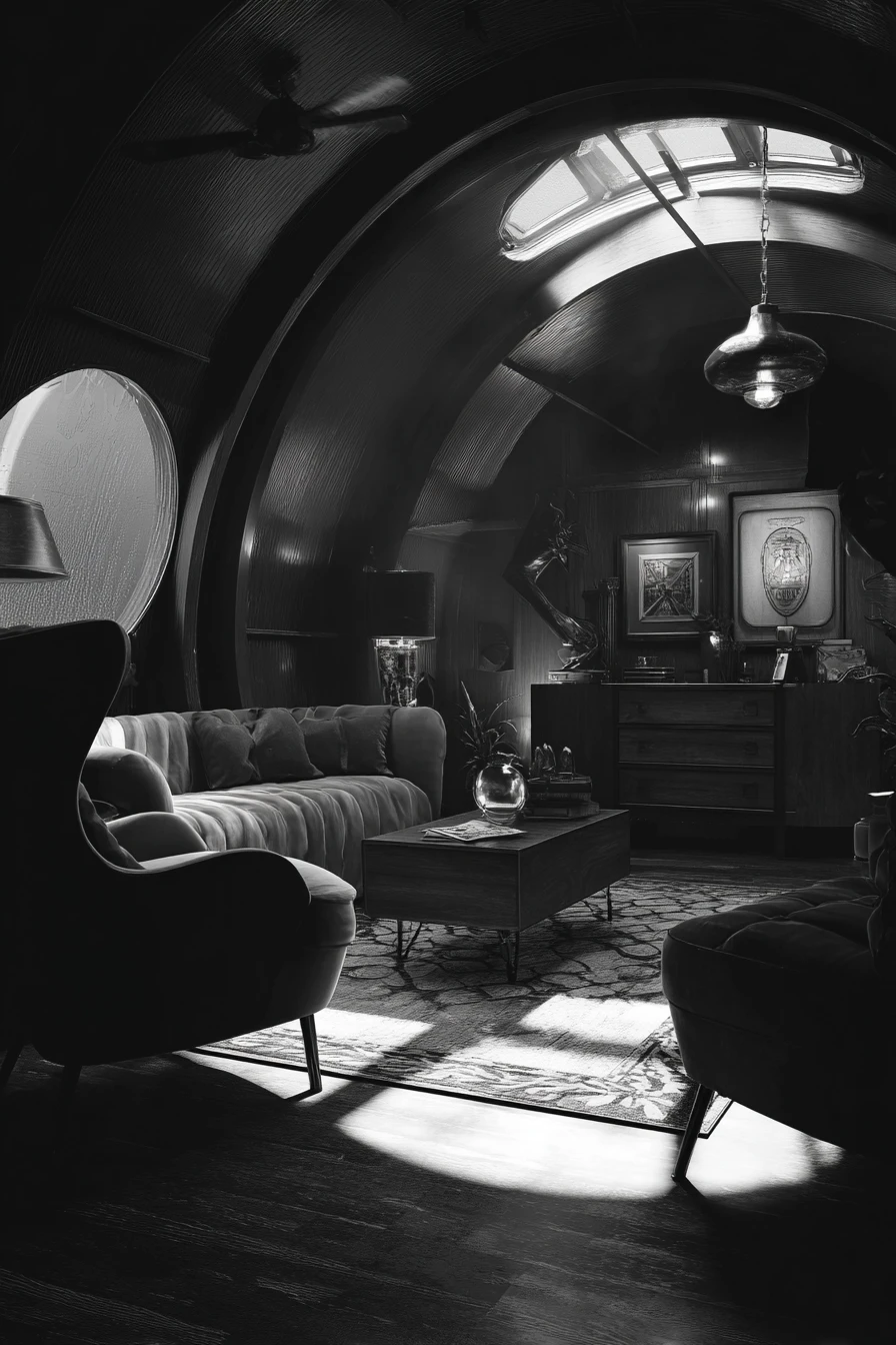 Futuristic rocket themed living room with vibrant interior design