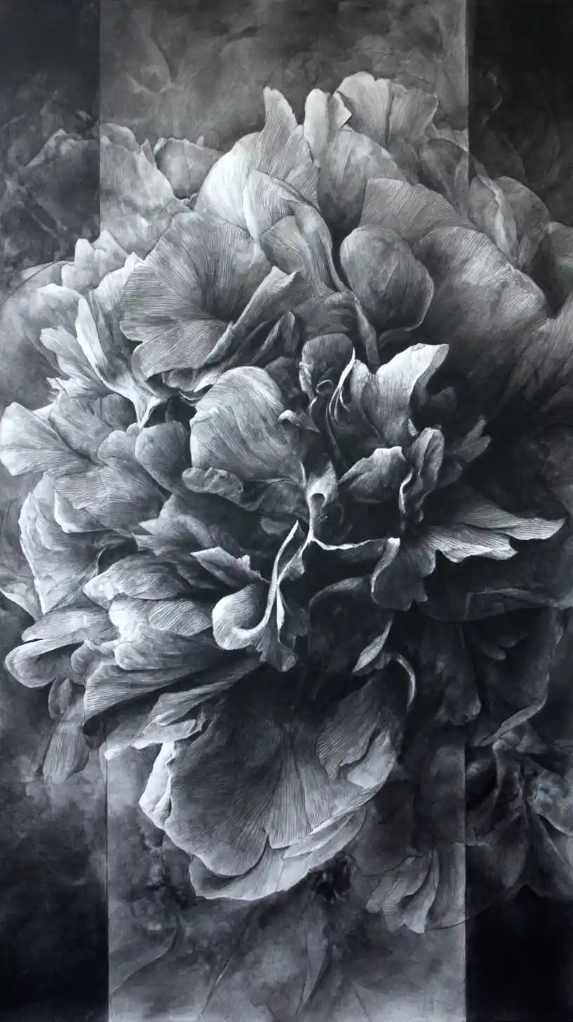 Abstrakte Nahaufnahme einer Blume in Mixed-Media-Malerei
