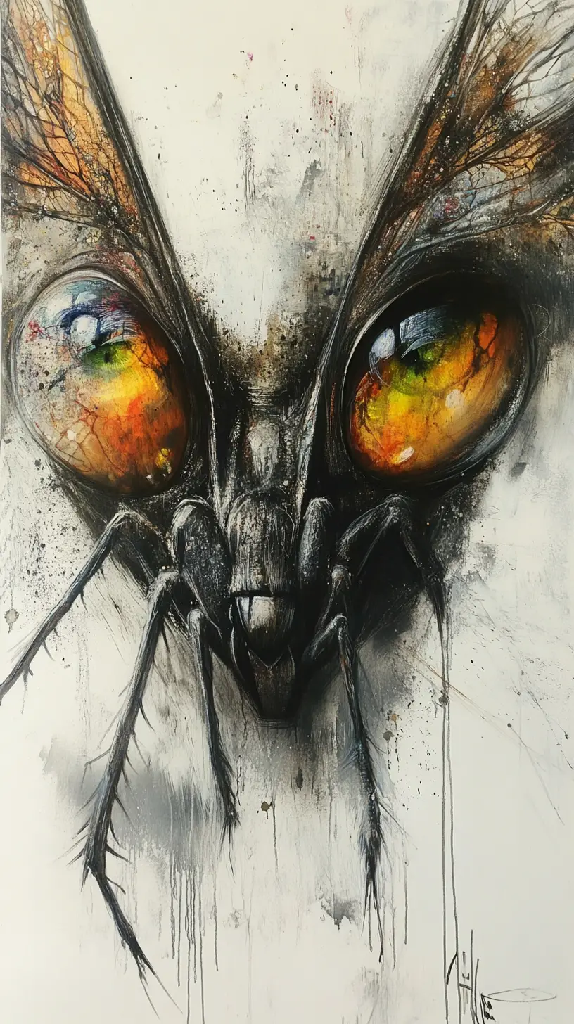 Louva-a-deus surreal em close com grandes olhos reflexivos