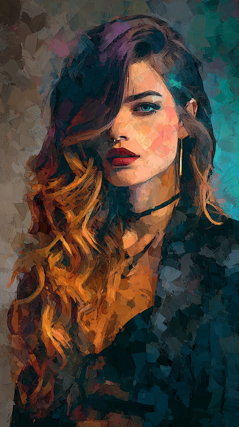 Digital graffiti portrait of a glamorous woman with sinister smile