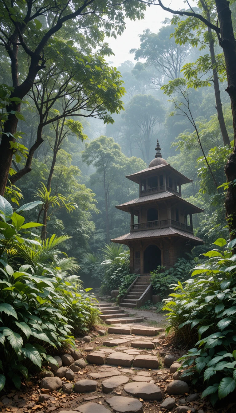Two monkeys living in a large forest between sacred places