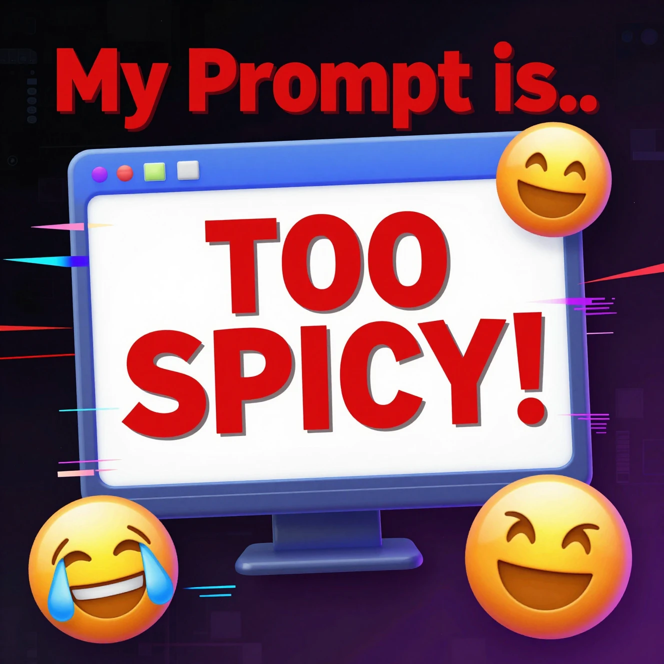 Playful tech poster with spicy text popping from computer