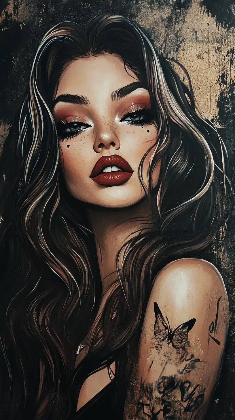 Donna bellissima con trucco audace e sorriso sinistro