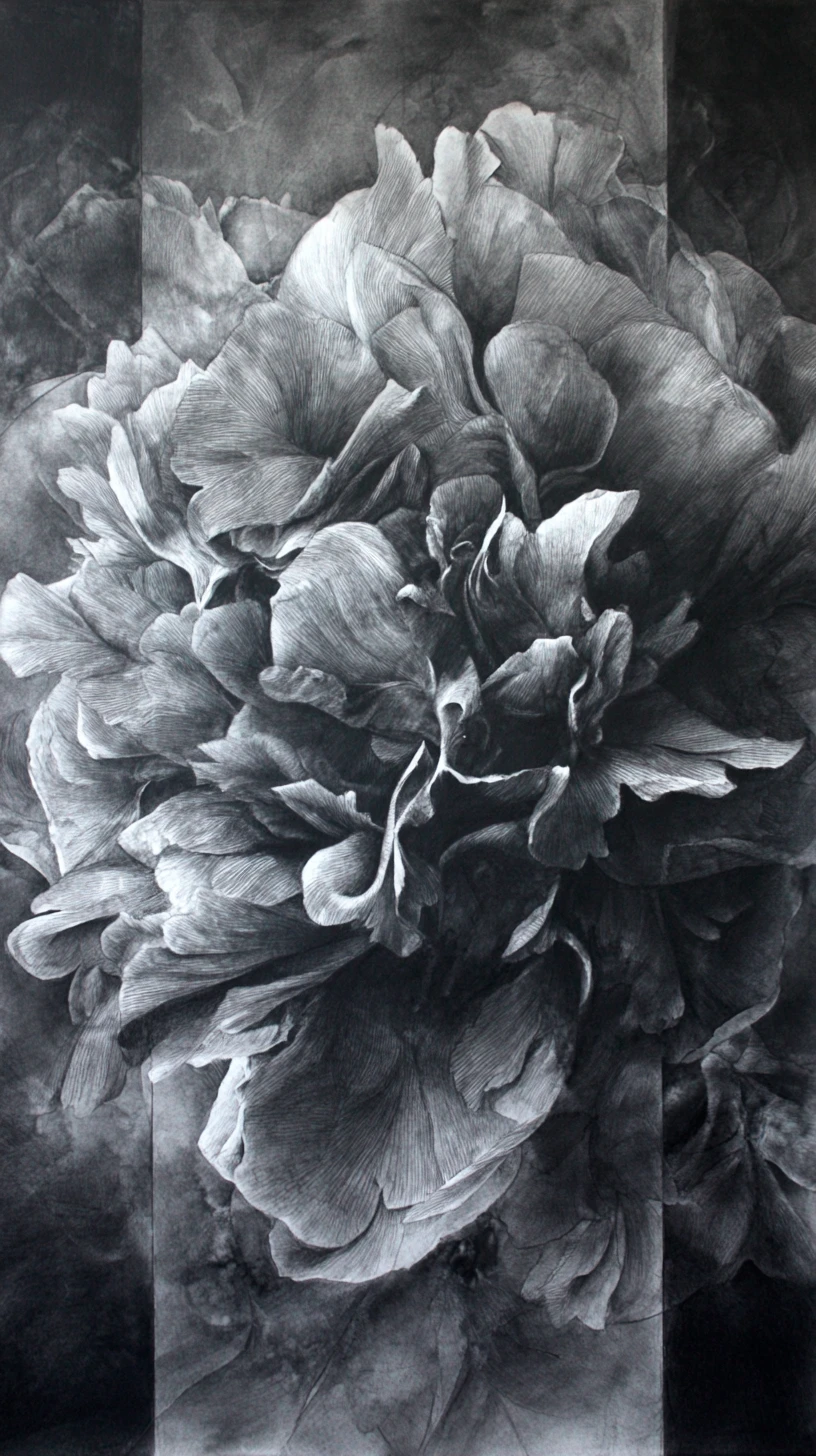 Abstract close up flower in mixed media painting
