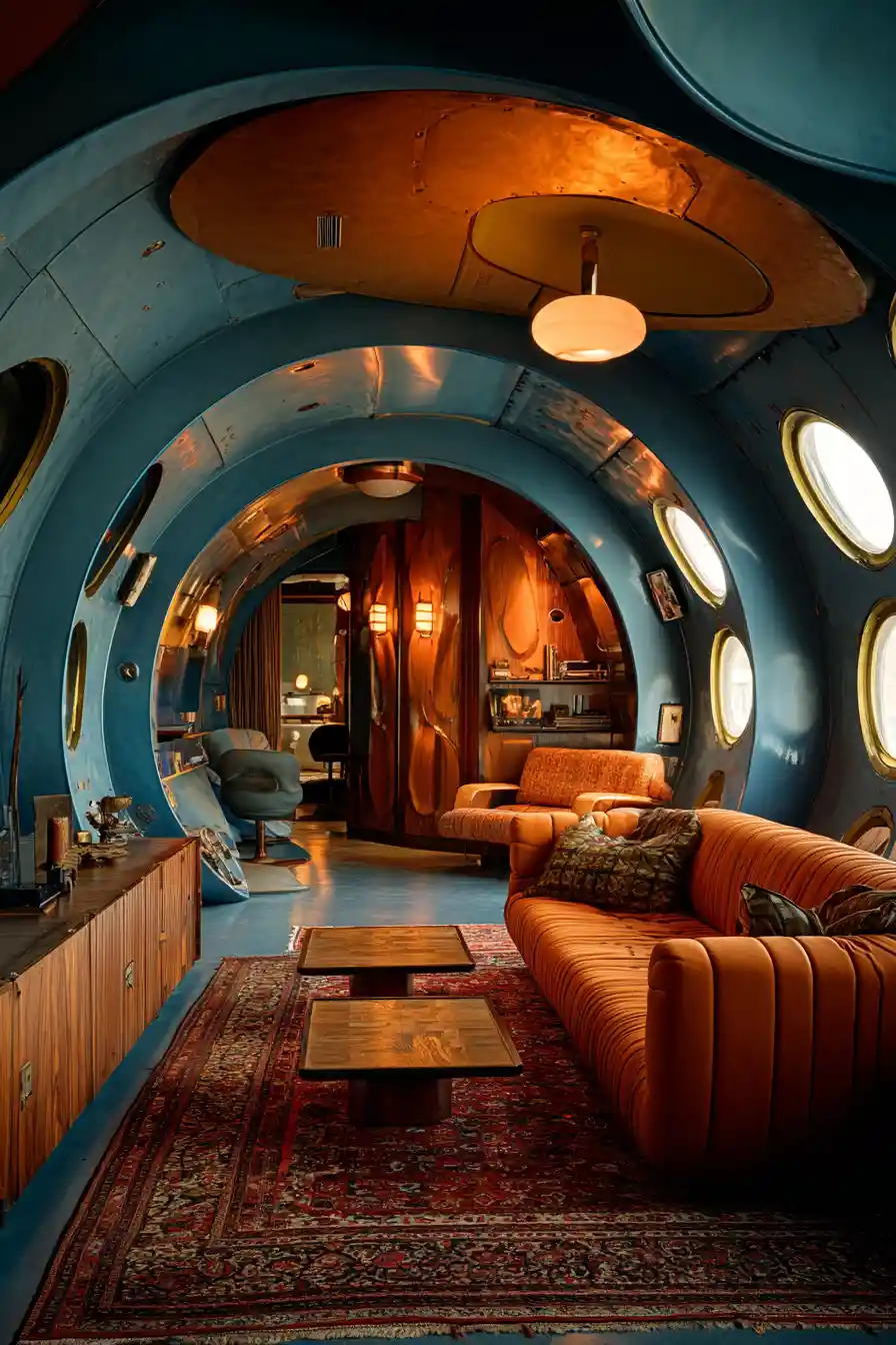 Futuristisches Raketen-Wohnzimmer mit elegantem Farbdesign