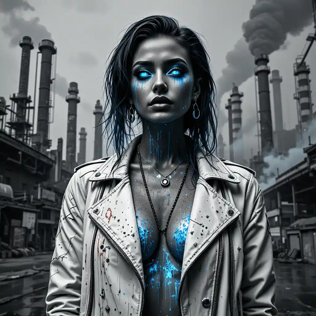 Fuorilegge cyberpunk in ritratto industriale glitch art