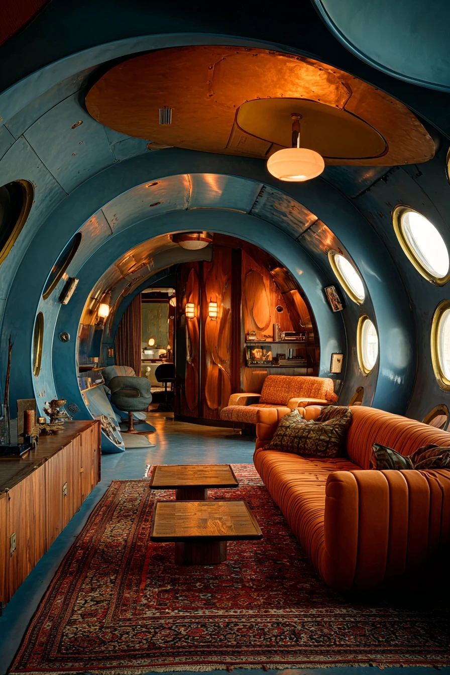 Futuristisches Raketen-Wohnzimmer mit elegantem Farbdesign