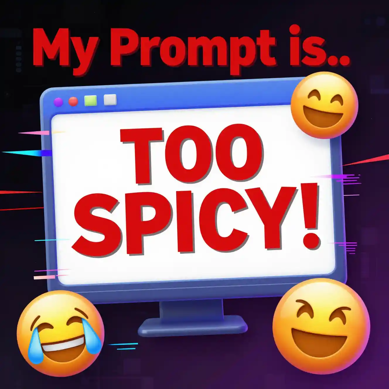Póster tecnológico juguetón con texto picante saliendo del ordenador