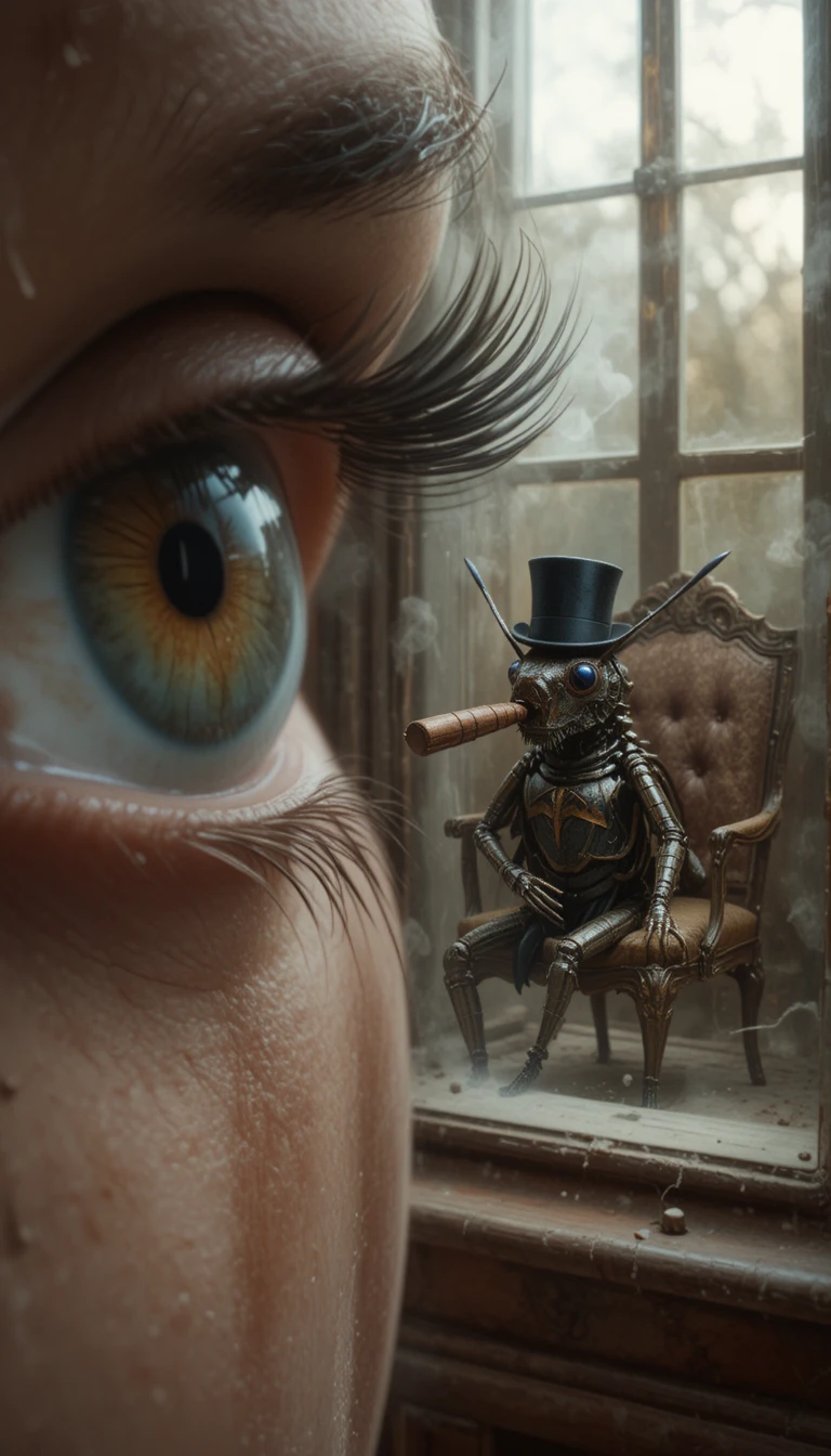 Woman seen through eye shaped window inside a room