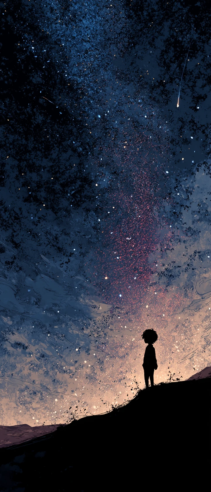 Boy Watching The Final Star Fade In A Empty Night Sky