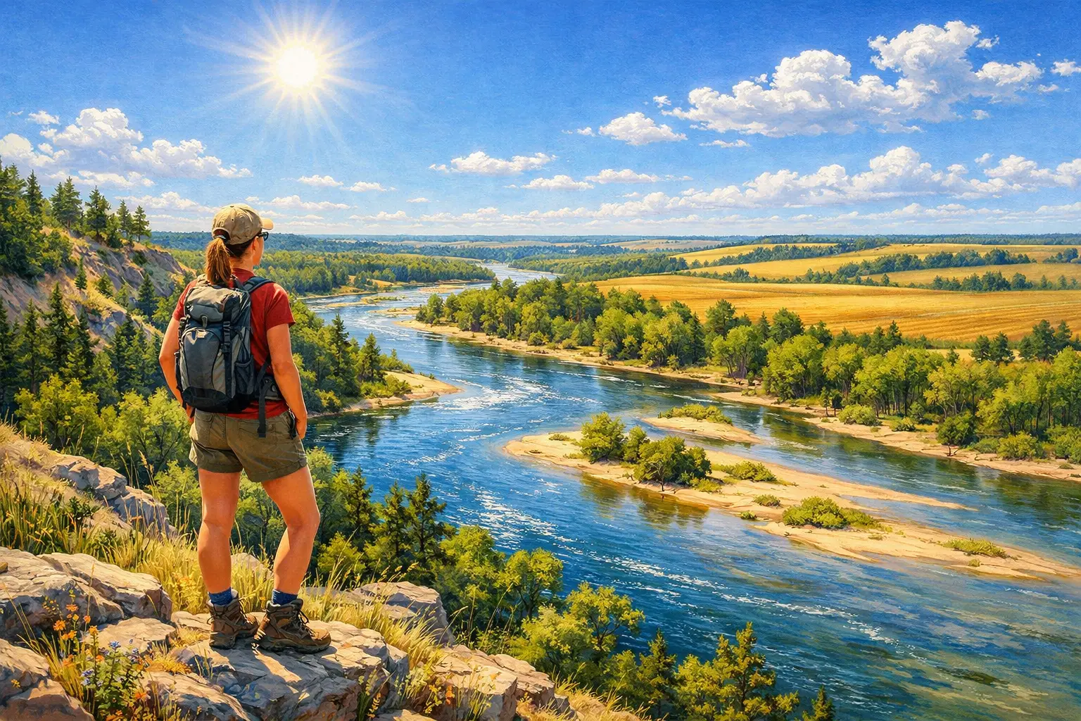 Woman hiker on bluffs overlooking the Niobrara River
