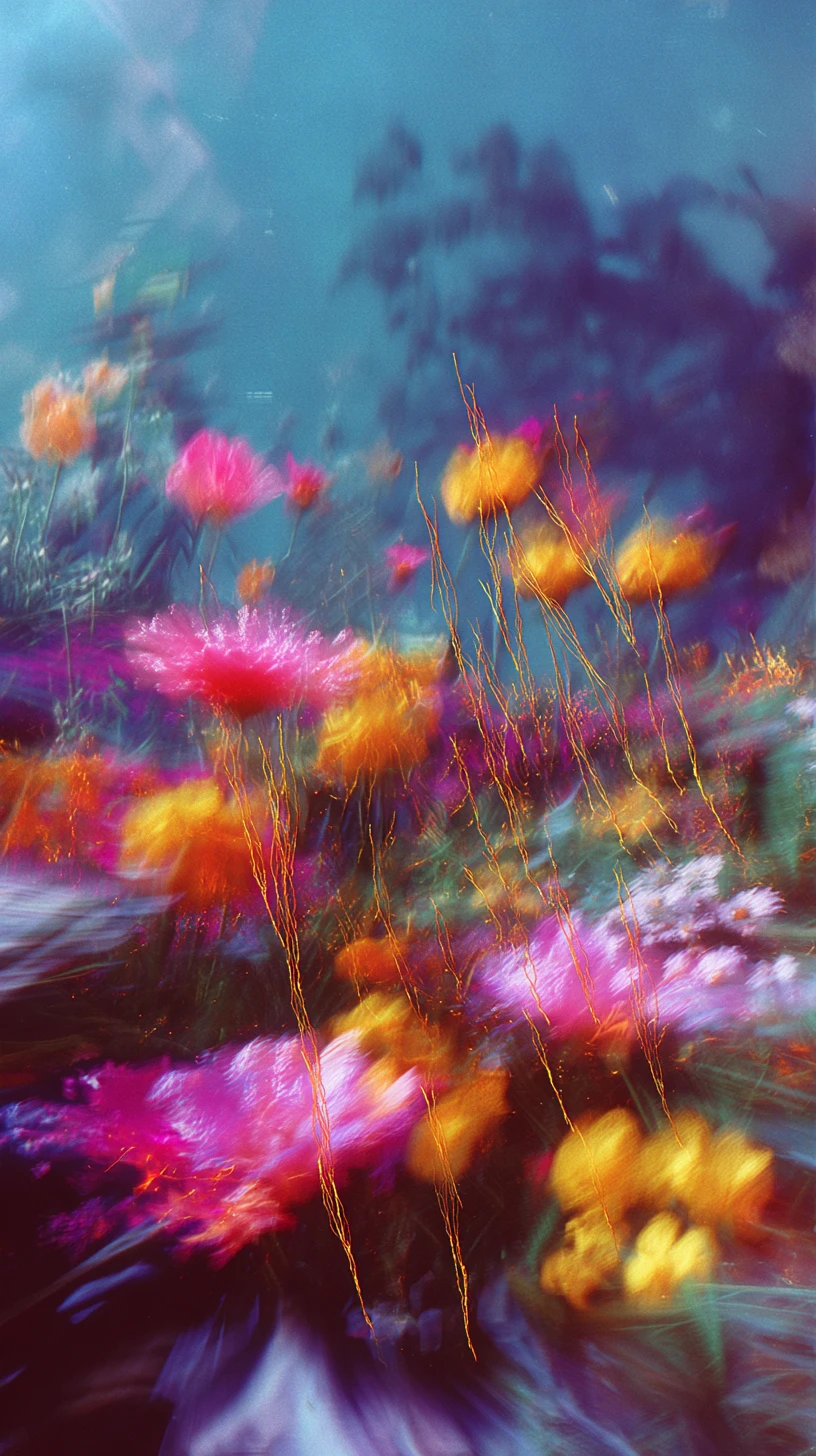 Dreamlike embroidered flower fields in a vintage landscape