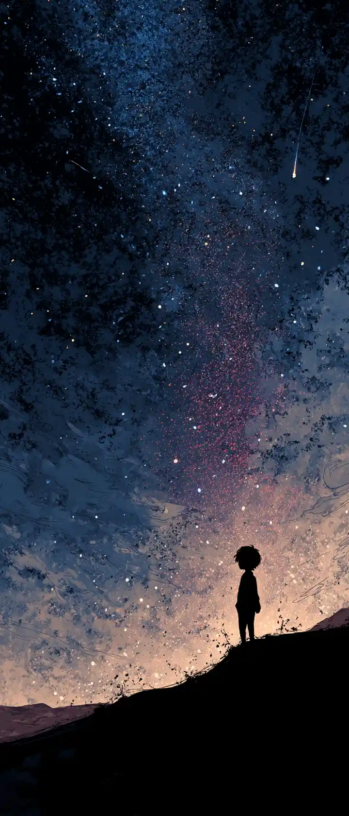Boy Watching The Final Star Fade In A Empty Night Sky