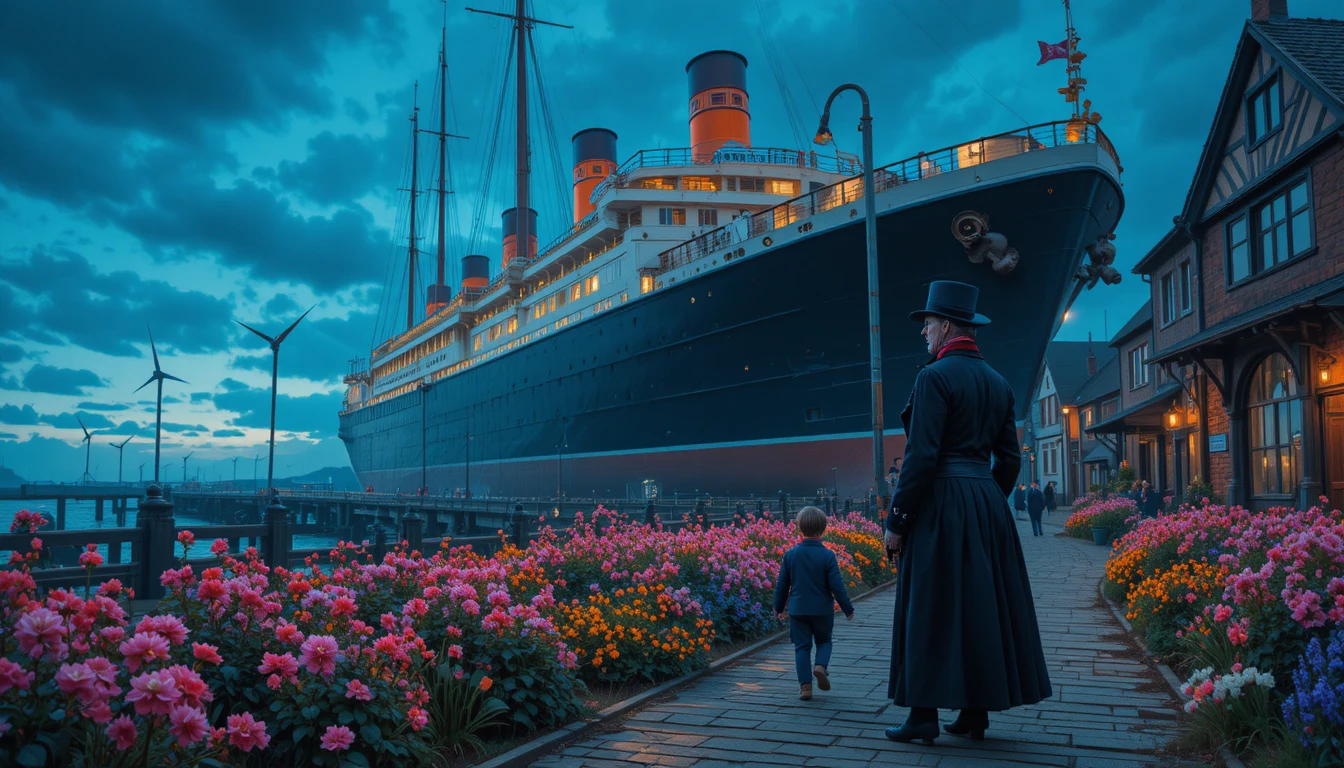 Elegant victorian gentleman on a liverpool harbor at night