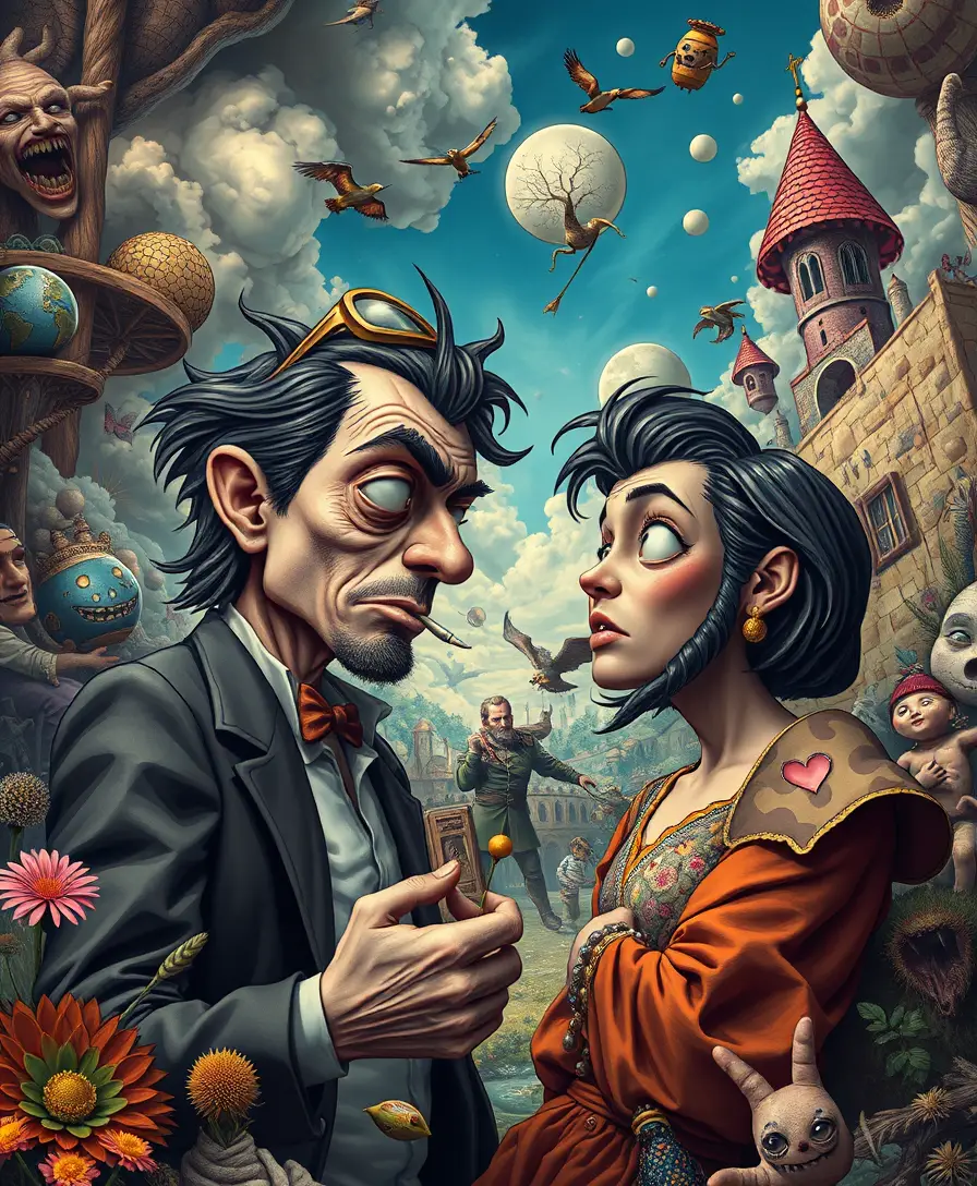 Whimsical popsurreal fantasy world of inner life struggles
