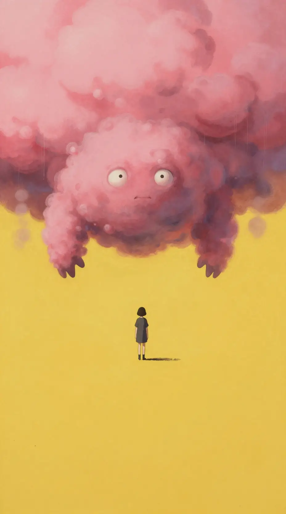 Woman Facing Smoke Creature In Yellow Void Painting