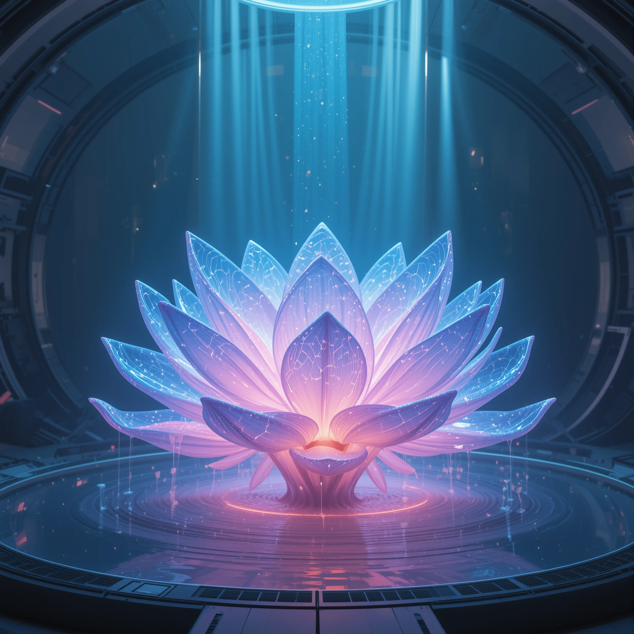 Giant Bioluminescent Flower Floating In A Futuristic Biodome