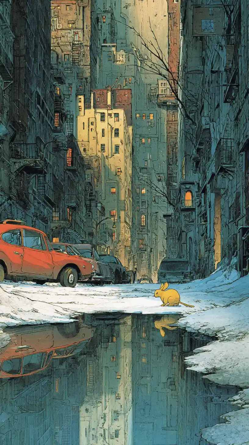 Playful mole and rabbit racing along a New York street