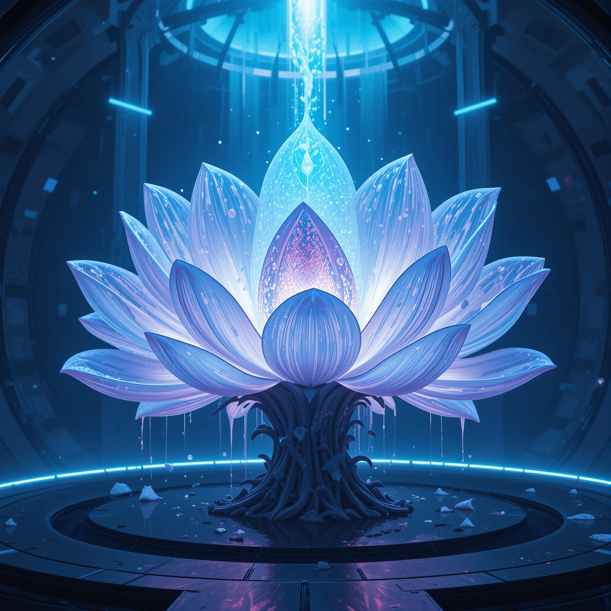 Giant Bioluminescent Flower Floating In A Futuristic Biodome