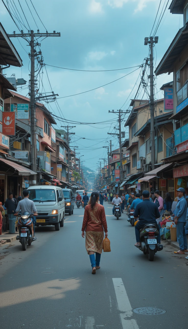 Nepalese pedestrians walking along a busy Kathmandu city street