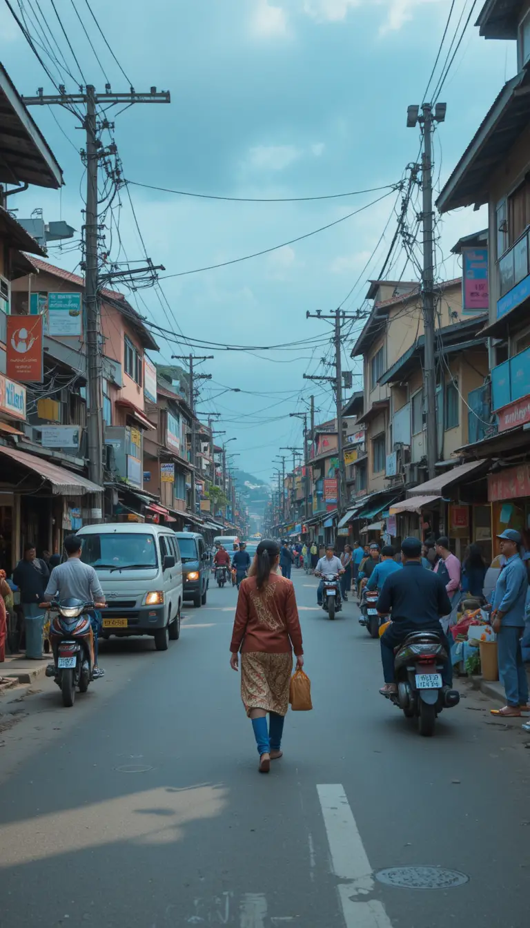 Nepalese pedestrians walking along a busy Kathmandu city street
