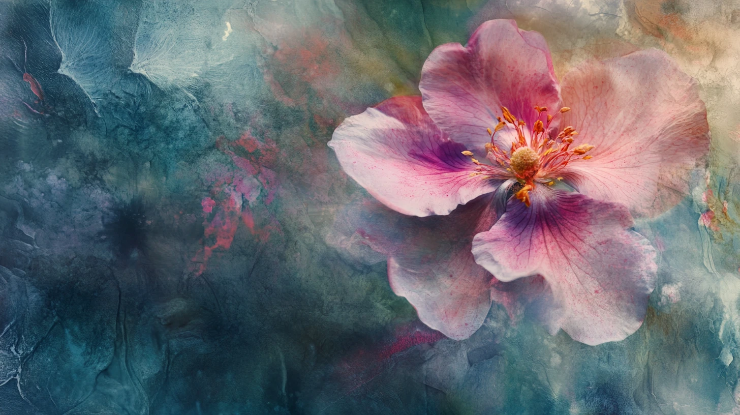 Abstract chalk like painting of a single blooming wild flower