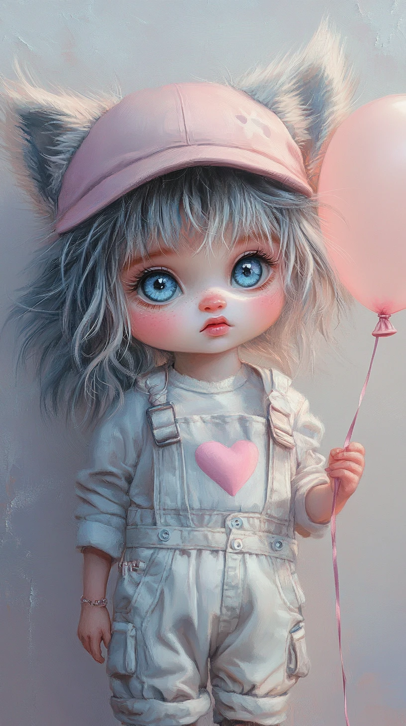 Cute wolf child holding a softly glowing balloon