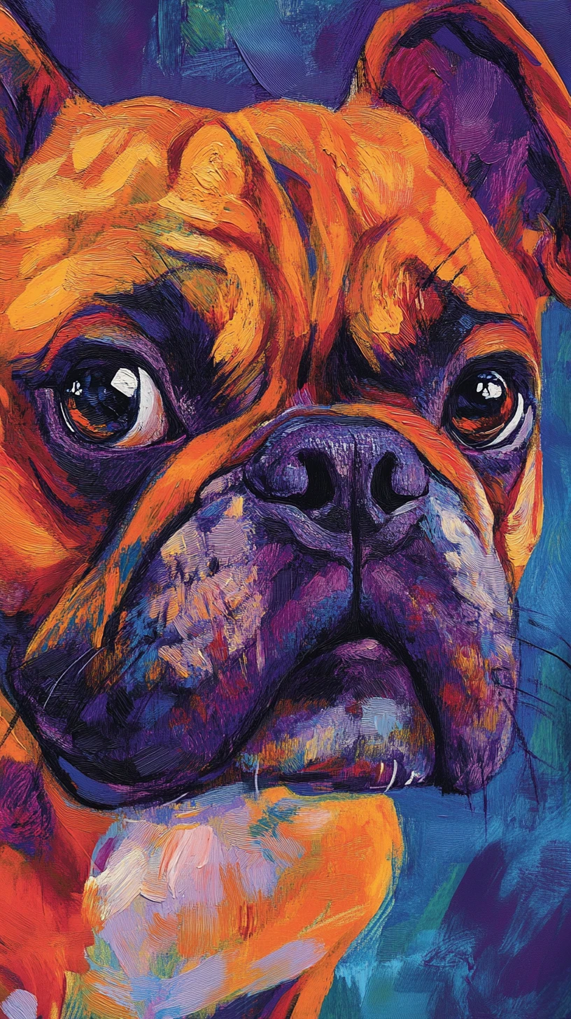 Retrato colorido em close de um buldogue enrugado