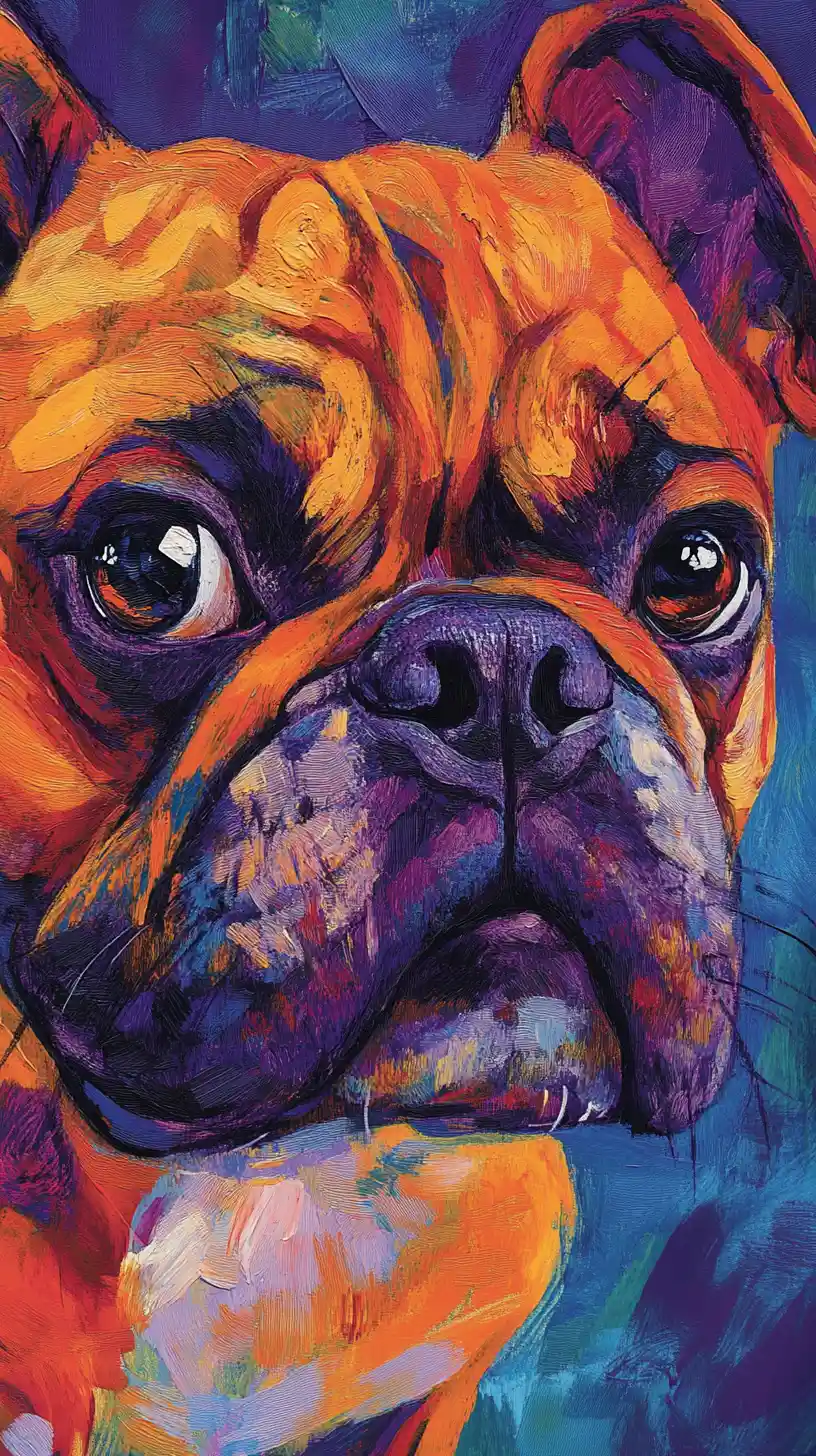 Retrato colorido em close de um buldogue enrugado