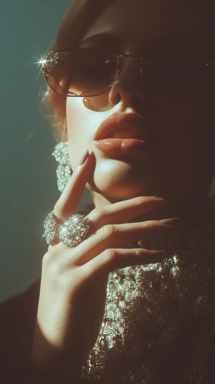 Close up hand jewelry aesthetic with soft glamorous light