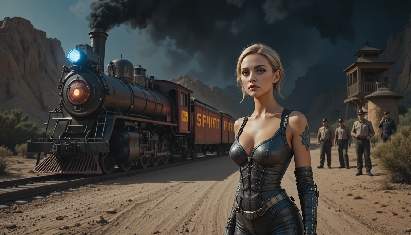 Vintage steam train crossing a desert railway curve