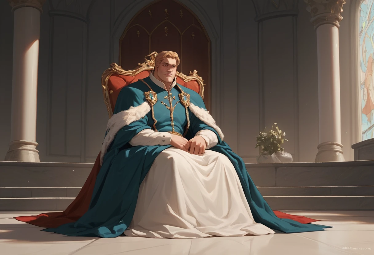 King and queen on thrones in a medieval court