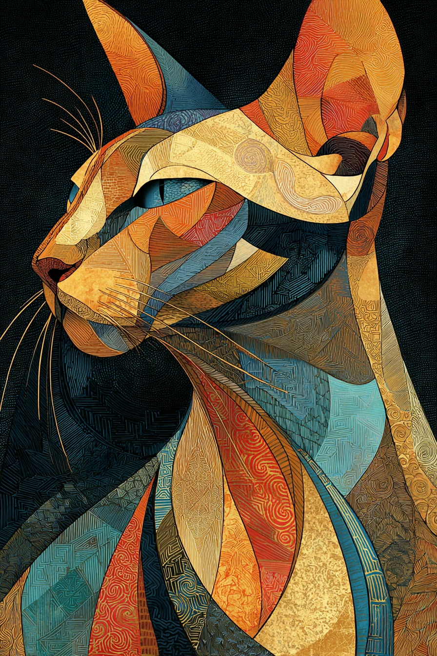 Abstract cubist portrait of a mystical Siamese cat