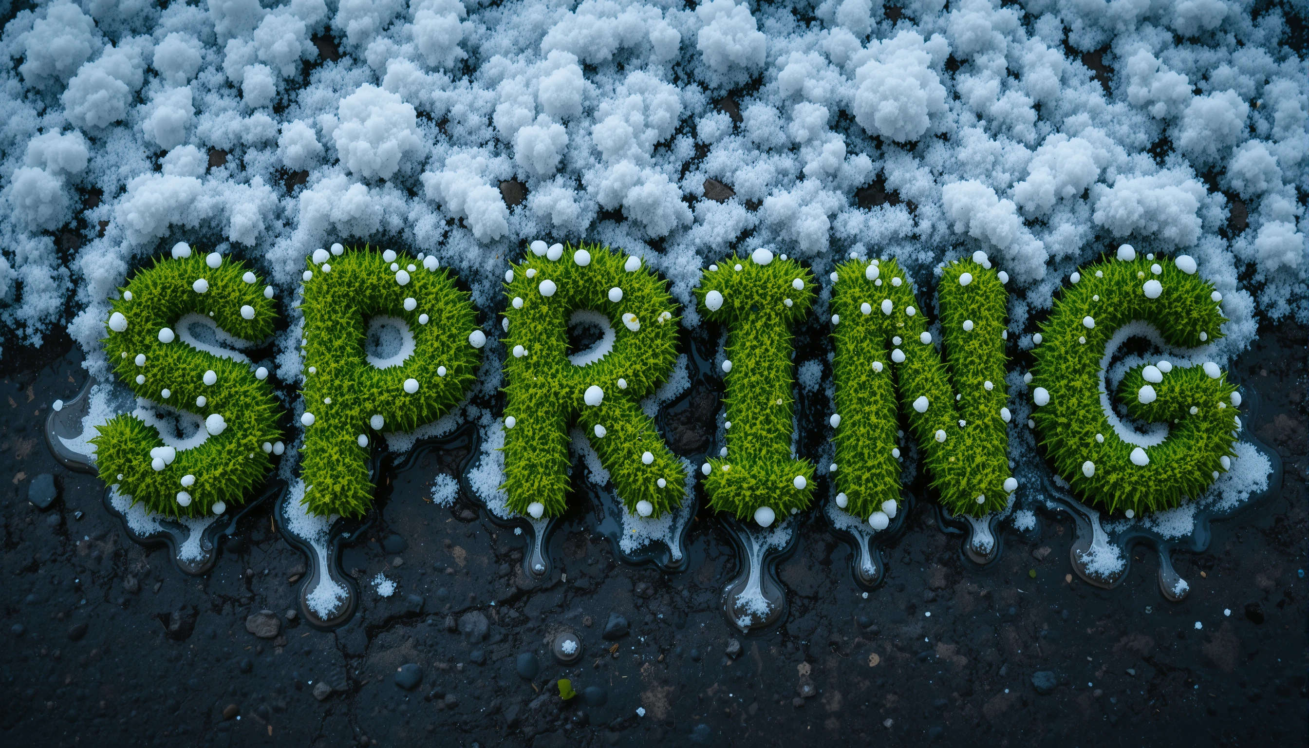 Close up of spring in Russian letters under melting snow