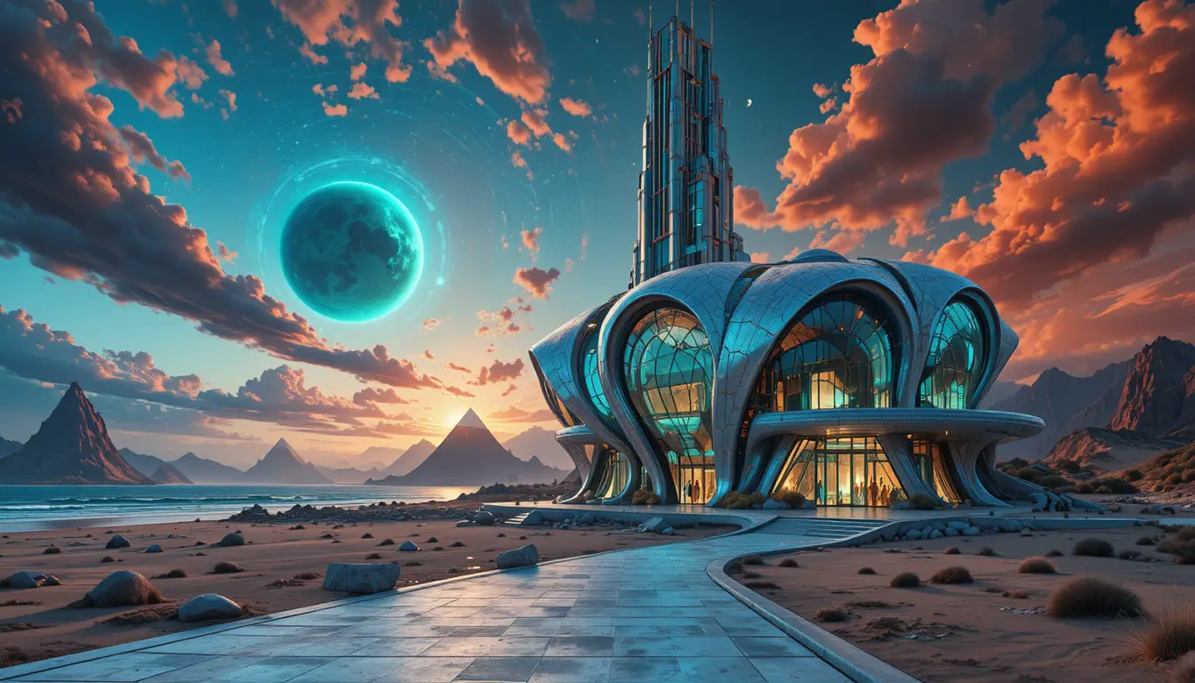 Futuristic 3D Beach House Under A Giant Planet
